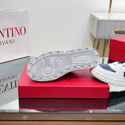 VALENTINO 25S GARAVANI FREEDOTS SNEAKERS IN WHITE MIX DARK NAVY BLUE LAMBSKIN
