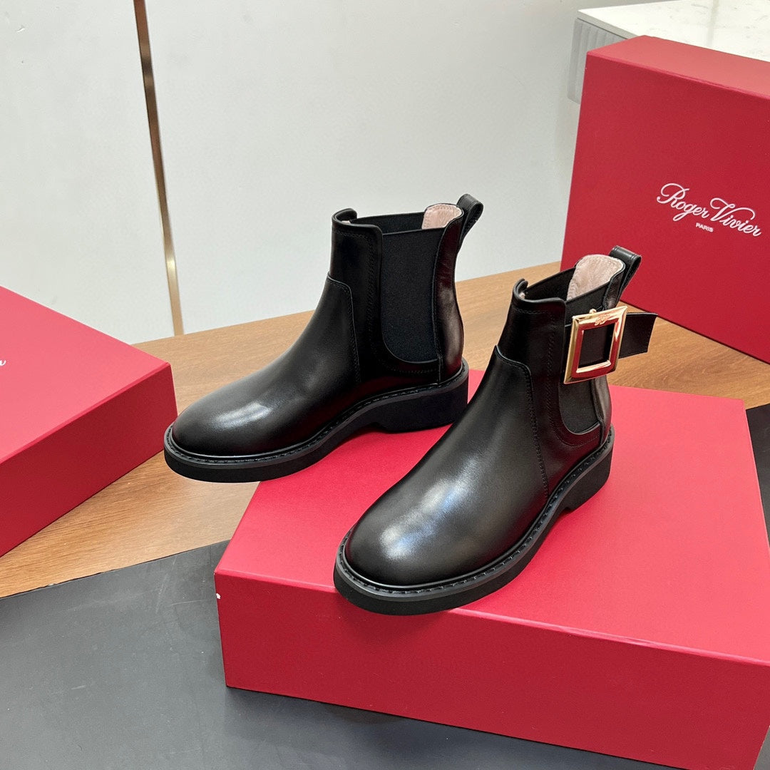 RANGERS CHELSEA BOOTS IN BLACK SMOOTH CALFSKIN GOLD BUCKLE