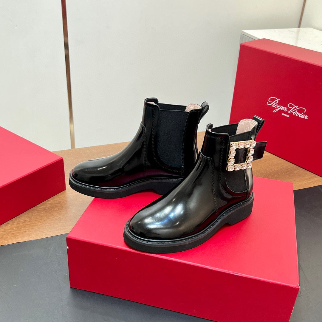 RANGERS CHELSEA BOOTS IN BLACK SHINY CALFSKIN CRYSTAL BUCKLE