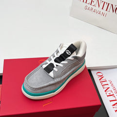 VALENTINO 25S RUNBOOT SNEAKERS IN GREY MIX TEAL BLUE LAMBSKIN