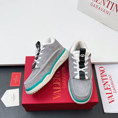 VALENTINO 25S RUNBOOT SNEAKERS IN GREY MIX TEAL BLUE LAMBSKIN