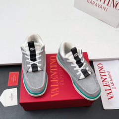 VALENTINO 25S RUNBOOT SNEAKERS IN GREY MIX TEAL BLUE LAMBSKIN