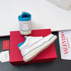 VALENTINO 25S RUNBOOT SNEAKERS IN WHITE MIX BLUE LAMBSKIN
