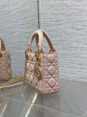 DIOR 25S MINI LADY DIOR BAG 17 IN PINK CALFSKIN CHARM CRYSTAL EMBELLISHMENTS