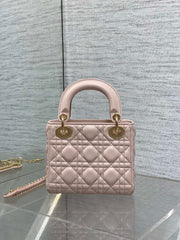 DIOR 25S MINI LADY DIOR BAG 17 IN PINK CALFSKIN CHARM CRYSTAL EMBELLISHMENTS