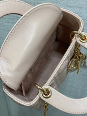 DIOR 25S MINI LADY DIOR BAG 17 IN PINK CALFSKIN CHARM CRYSTAL EMBELLISHMENTS