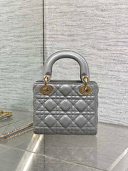 DIOR 25S MINI LADY DIOR BAG 17 IN DARK GRAY CALFSKIN CHARM CRYSTAL EMBELLISHMENTS