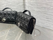 DIOR 25S DIOR TALK PHONE POUCH 21 IN BLACK CANNAGE LAMBSKIN SILVER HARDWRE
