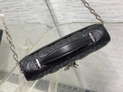 DIOR 25S DIOR TALK PHONE POUCH 21 IN BLACK CANNAGE LAMBSKIN SILVER HARDWRE