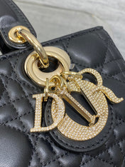 DIOR 25S SMALL LADY D‑JOY BAG 22 IN BLACK CALFSKIN GOLD HARDWARE