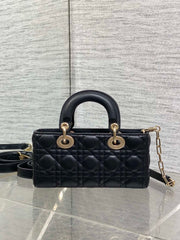 DIOR 25S SMALL LADY D‑JOY BAG 22 IN BLACK CALFSKIN GOLD HARDWRE