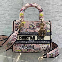 DIOR 25S SMALL LADY D-LITE BAG 24 IN PINK CANVAS DIOR BUTTERFLY