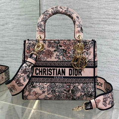 DIOR 25S SMALL LADY D-LITE BAG 24 IN PINK DIOR FLOWERS CALENDAR ALLOVER EMBROIDERY