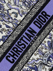 DIOR 25S SMALL BOOK TOTE 26 IN WHITE AND PURPLE DIOR NIGHT OF DREAMS EMBROIDERY