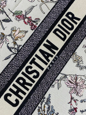 DIOR 25S MEDIUM BOOK TOTE 36 IN BEIGE CANVAS MILLEFIORI EMBROIDERY