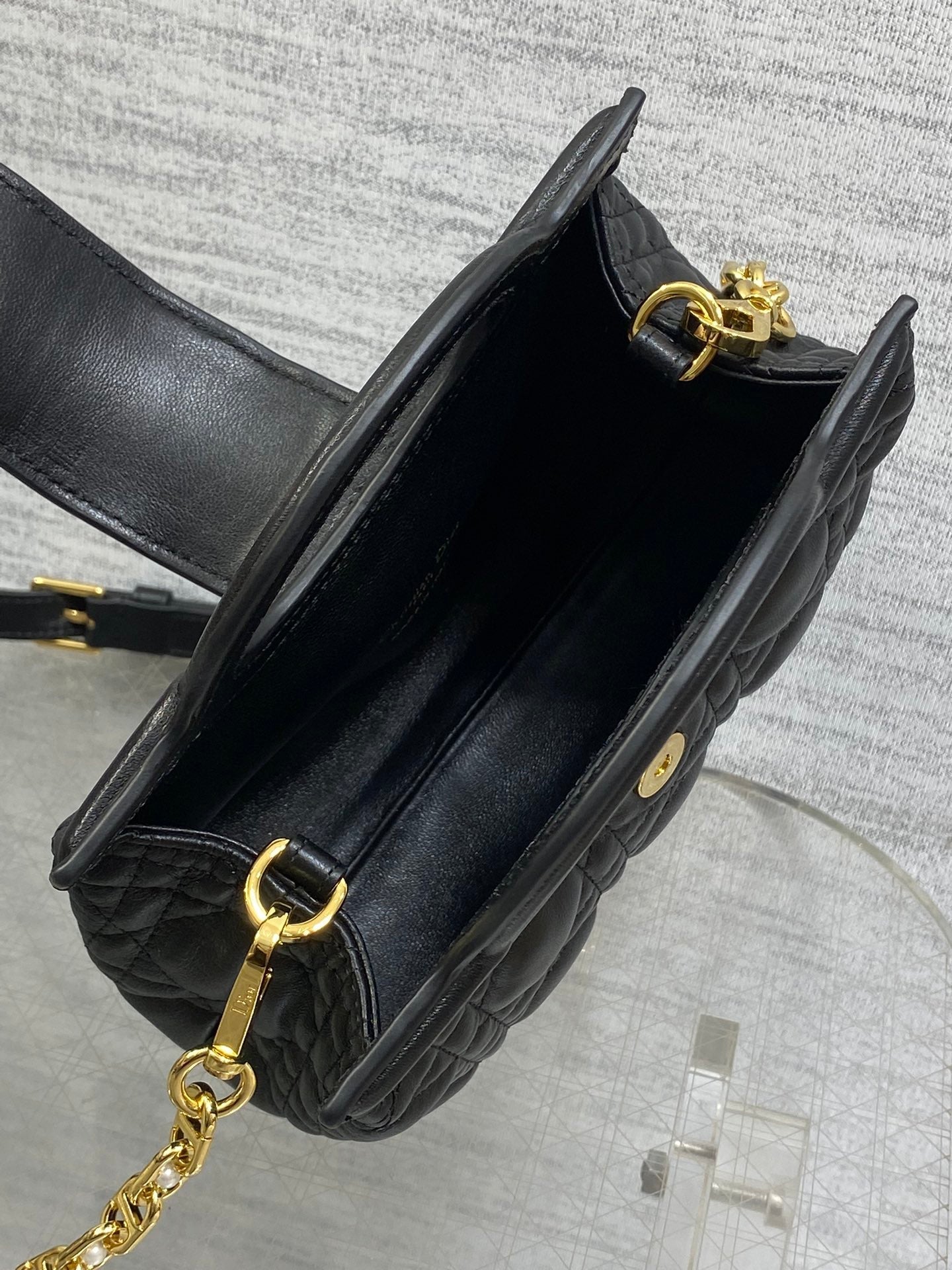 DIOR 25S JOLIE TOP HANDLE MINI BAG 18 IN BLACK CALFSKIN GOLD HARDWRE