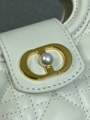 DIOR 25S JOLIE TOP HANDLE MINI BAG 18 IN WHITE CALFSKIN GOLD HARDWRE
