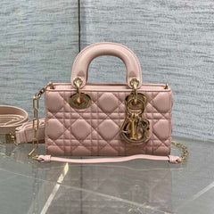 DIOR 25S MICRO LADY D-JOY 19 IN BABY PINK CALFSKIN GOLD HARDWRE