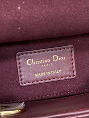 DIOR 25S SMALL LADY D‑JOY BAG 19 IN BURGUNDY CANNAGE CALFSKIN GOLD HARDWRE