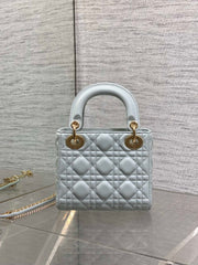 DIOR 25S MINI LADY DIOR BAG 17 IN LIGHT BLUE CALFSKIN CHARM CRYSTAL EMBELLISHMENTS