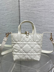 DIOR 25S TOUJOURS VERTICAL TOTE BAG 18 IN IVORY CALFSKIN WITH CHARM BRACELET STRAP