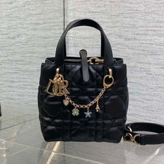 DIOR 25S TOUJOURS VERTICAL TOTE BAG 18 IN BLACK CALFSKIN WITH CHARM BRACELET STRAP