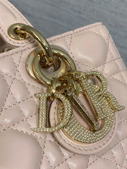 DIOR 25S SMALL LADY D‑JOY BAG 22 IN BABY PINK CALFSKIN GOLD HARDWARE