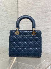 DIOR 25S MEDIUM LADY BAG 24 IN DEEP OCEAN BLUE CALFSKIN GOLD HARDWRE