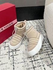 VIV' UP ANKLE BOOTS IN BEIGE TECHNICAL FABRIC FLEECE LINING