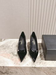 CC HIGH HEEL PUMPS 25S IN BLACK LAMBSKIN WITH BOW ATTACHED