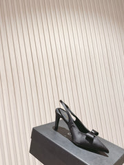 CC HIGH SLINGBACK IN BLACK SATIN WITH BOW ATTACHED