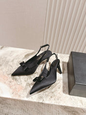 CC HIGH SLINGBACK IN BLACK SATIN WITH BOW ATTACHED