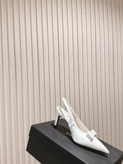 CC HIGH SLINGBACK IN WHITE SATIN WITH BOW ATTACHED