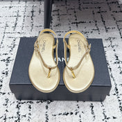 CHANEL 26S THONG SANDALS IN GOLD CALFSKIN WITH GOLD HARDWARE