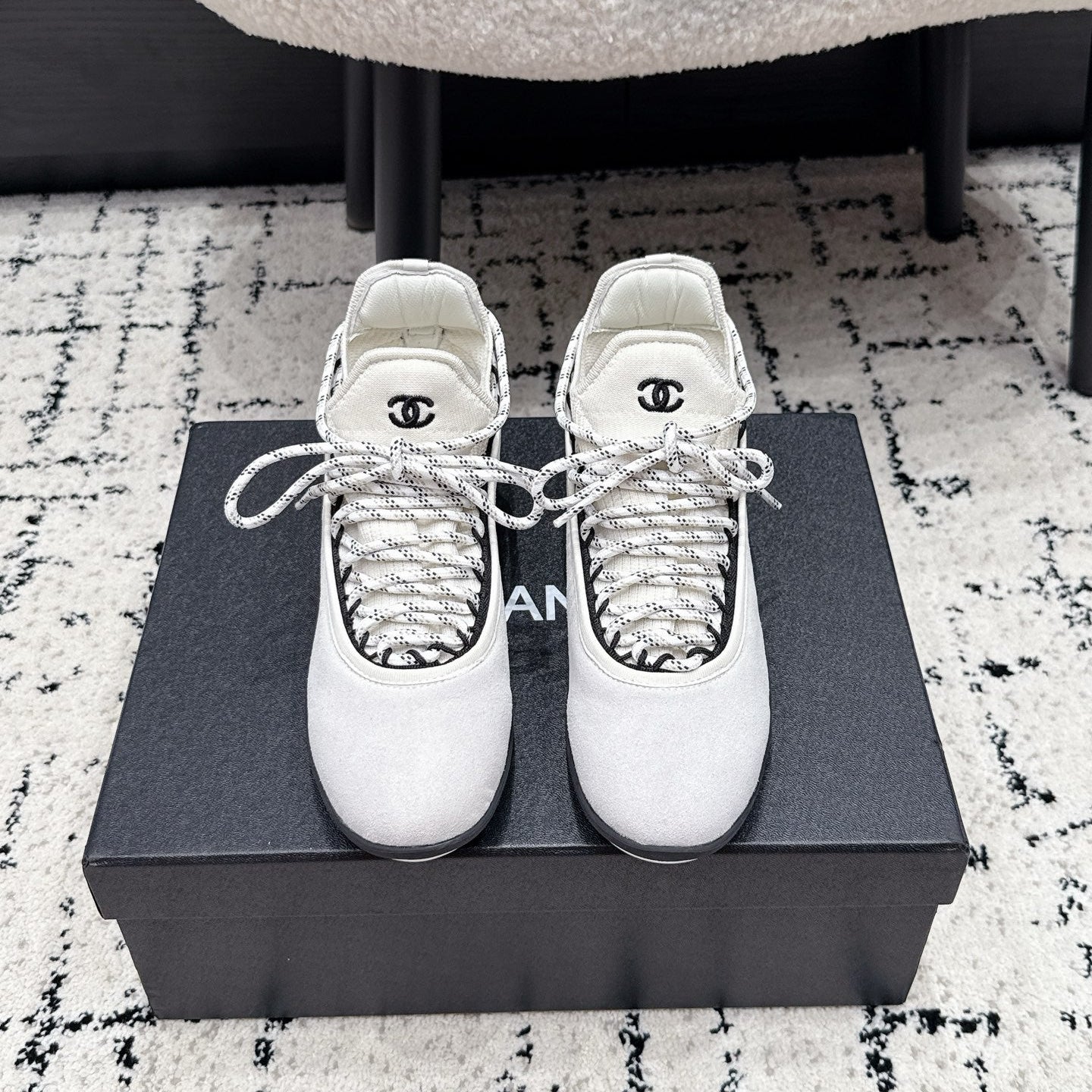CHANEL 26S LACE-UP SNEAKERS IN WHITE SUEDE