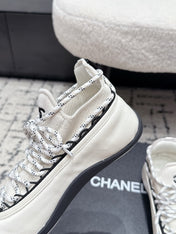 CHANEL 26S LACE-UP SNEAKERS IN WHITE FABRIC AND LAMBSKIN