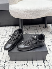 CHANEL 26S LACE-UP SNEAKERS IN BLACK FABRIC AND LAMBSKIN