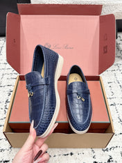 LP 26S SUMMER CHARMS WALK LOAFER IN DARK BLUE CROCODILE CALFSKIN GOLD HARDWARE