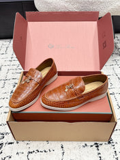 LP 26S SUMMER CHARMS WALK LOAFER IN CARAMEL BROWN CROCODILE CALFSKIN GOLD HARDWARE