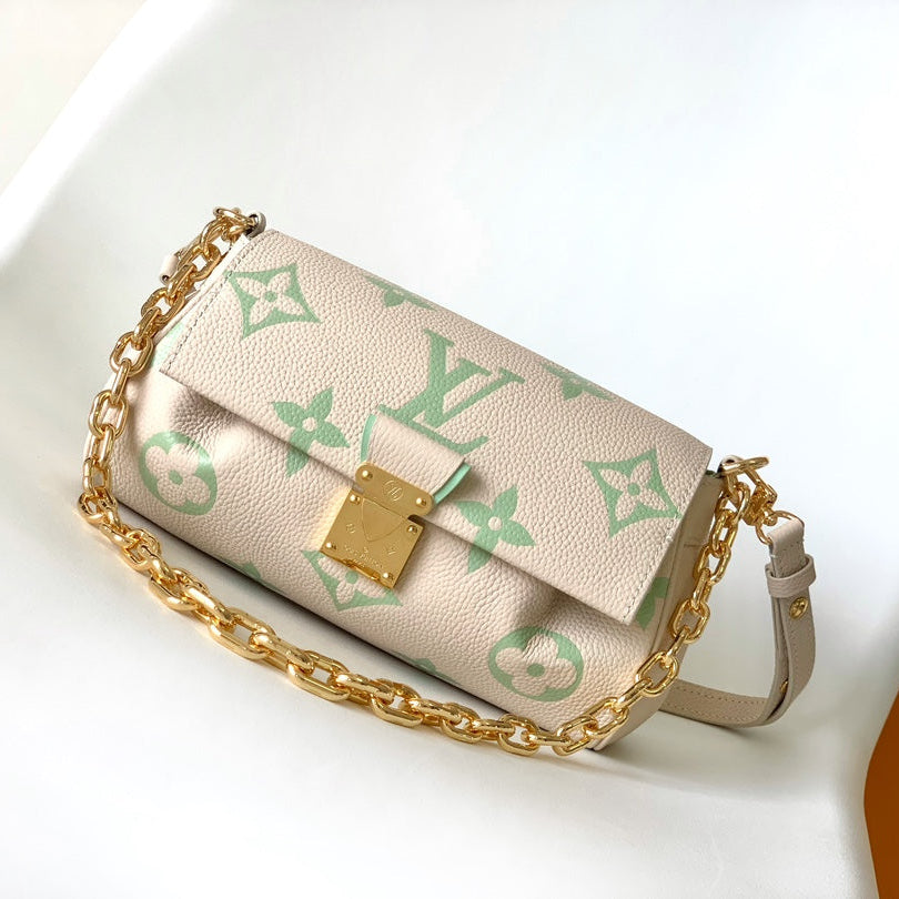 FAVORITE BAG 24 IN BEIGE MIX GREEN MONOGRAM SOFT GRAINED COWHIDE