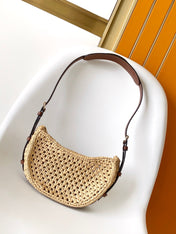CROISSANT 25 IN NATURAL RAFFIA AND BROWN CALFSKIN TRIM