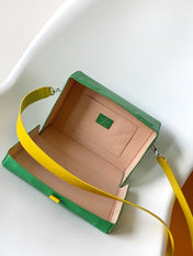SHOPPER BAG 23 IN GREEN YELLOW CALFSKIN EMBROIDERED LOGO