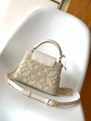 LV 25S CAPUCINES MINI BAG 21 IN VANILLA-COLORED EMBROIDERED CANVAS