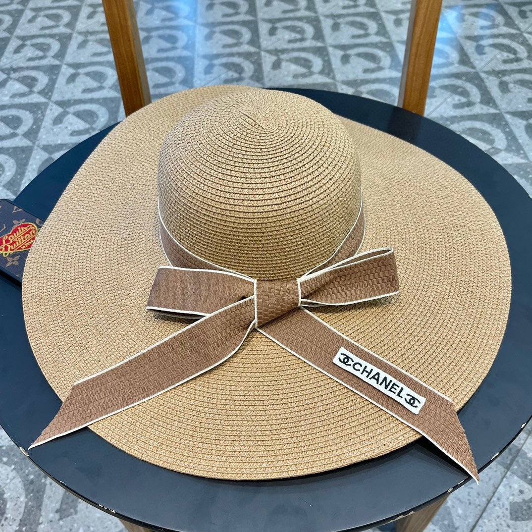 WIDE BRIM STRAW HAT WITH BOW BROWN 672705