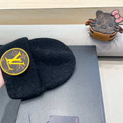 KNITTED BEANIE HAT IN BLACK WOOL AND RABBIT FUR 417754