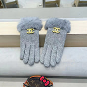 GLOVES IN COOL GRAY WOOL AND RABBIT FUR 417170