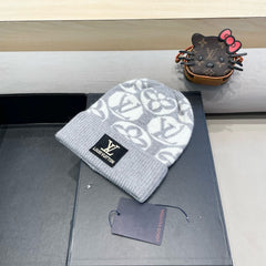 KNITTED BEANIE HAT IN LIGHT GRAY MIX WHITE WOOL AND RABBIT FUR 426242