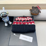 KNIT BEANIE HAT BLACK MIX RED 428243