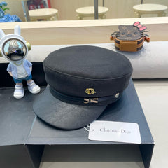 BAKER BOY HAT IN BLACK COTTON AND LEATHER 428246