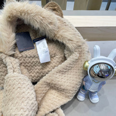 BEANIE HAT IN COSMIC LATTE BEIGE  WOOL AND LAMB FUR 435073